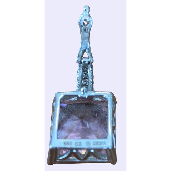 Square CZ Pendant 925 Silver With Sparkling Accents - Picture 3 of 9